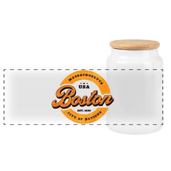 Boston Retro Kreislogo Druck - Panorama Keksdose mit Holzdeckel - Weiß - Vorne