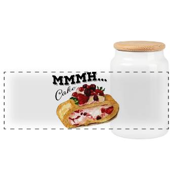 Mmmh Cake Cake Vintage Watercolor Strawberry Roller Shutter - Panoramic Cookie Jar with Wooden Lid - white - Front