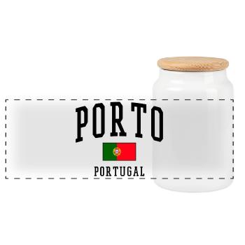 Porto Portugal Flagge – Städte Design - Panorama Keksdose mit Holzdeckel - Weiß - Vorne