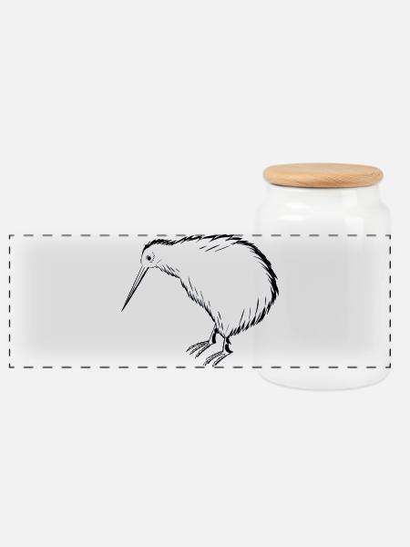 Kiwi Vogel Illustration in Schwarzweiß - Panorama Keksdose mit Holzdeckel - Weiß