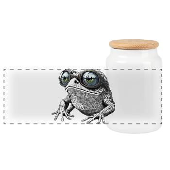 Cool frog with sunglasses - Panoramic Cookie Jar with Wooden Lid - white - Front