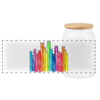 Lustige Figuren mit Hörnern (Bunt, Regenbogen) - Panorama Keksdose mit Holzdeckel - Weiß - Vorne