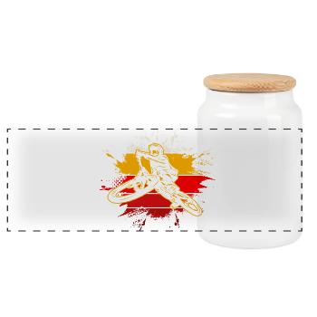 Moto Rider Splash on Flag Stripes - Panoramic Cookie Jar with Wooden Lid - white - Front