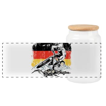 German Flag Downhill Rider - Panoramic Cookie Jar with Wooden Lid - white - Front