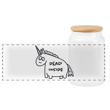 Unicorn - Dead Inside - Panoramic Cookie Jar with Wooden Lid - white - Front