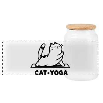 Cat Yoga - Humour Félin pour les Amateurs de Yoga - Boîte à biscuits avec couvercle en bois - blanc - Devant