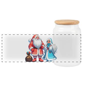 Ded Moroz Snegurotschka russischer Weihnachtsmann - Panorama Keksdose mit Holzdeckel - Weiß - Vorne