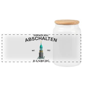 Hamburger Michel, Einfach abschalten, Zeichnung - Panorama Keksdose mit Holzdeckel - Weiß - Vorne