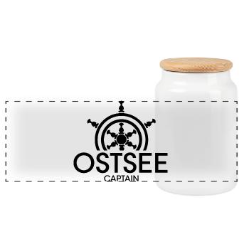 ostsee captain Kapitän Symbol icon Schiff Boot - Panorama Keksdose mit Holzdeckel - Weiß - Vorne