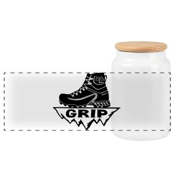 Hiking Shoe [Black] - Panoramic Cookie Jar with Wooden Lid - white - Front