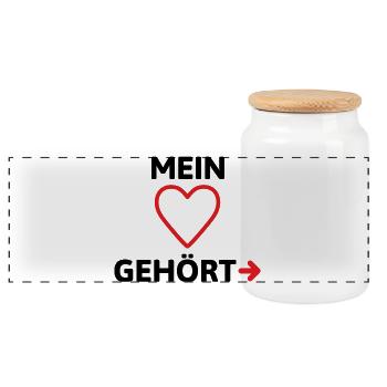 Mein Herz gehört ...? Valentinstag - Panorama Keksdose mit Holzdeckel - Weiß - Vorne