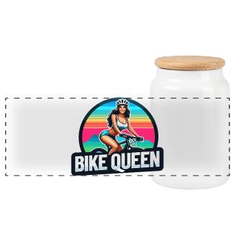 Bike Queen Sunset Radfahren Design - Panorama Keksdose mit Holzdeckel - Weiß - Vorne