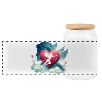 Cupid Archer Heart Artwork - Panoramic Cookie Jar with Wooden Lid - white - Front