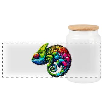 Chameleon - Panoramic Cookie Jar with Wooden Lid - white - Front