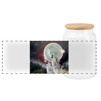 Wölfe heulender Mond Finsternis Wolf Kunst - Panorama Keksdose mit Holzdeckel - Weiß - Vorne