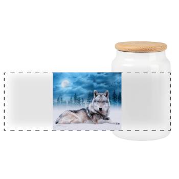 Einsamer Wolf / Wölfe Wolf Mond Mondschein Wildtiere - Panorama Keksdose mit Holzdeckel - Weiß - Vorne