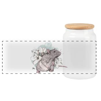Rat devant de délicates fleurs sur une masse aquarelle - Boîte à biscuits avec couvercle en bois - blanc - Devant