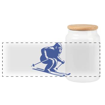 Affe Gorilla Schimpanse Ski Silhouette Design - Panorama Keksdose mit Holzdeckel - Weiß - Vorne