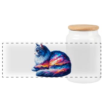 Cat - Panoramic Cookie Jar with Wooden Lid - white - Front