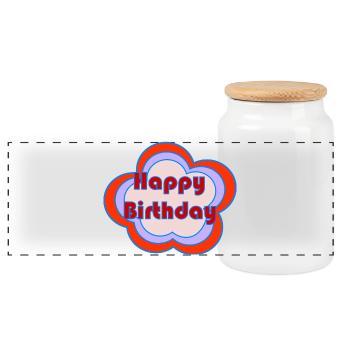 HAPPY BIRTHDAY. HAPPY BIRTHDAY. ANNIVERSARY. - Panoramic Cookie Jar with Wooden Lid - white - Front