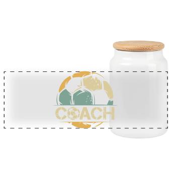 retro coach soccer coach logo ball icon team - Panoramic Cookie Jar with Wooden Lid - white - Front