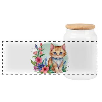 Kitten in a flower meadow - Panoramic Cookie Jar with Wooden Lid - white - Front