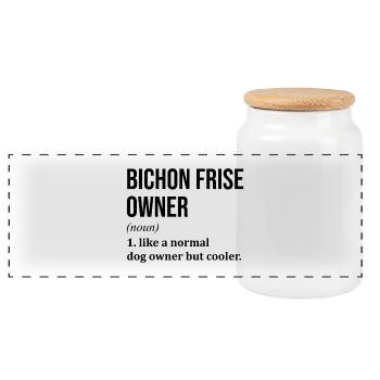Bichon Frise - Panoramic Cookie Jar with Wooden Lid - white - Front
