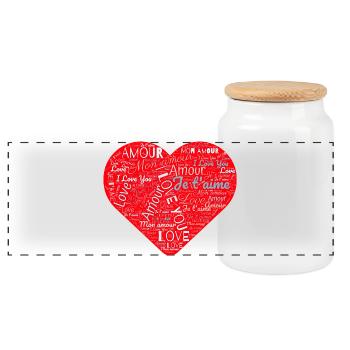 LIEBE. PAAR. ICH HABE GERADE GEHEIRATET. Junggesellinnenabschied. VALENTINSTAG. - Panorama Keksdose mit Holzdeckel - Weiß - Vorne