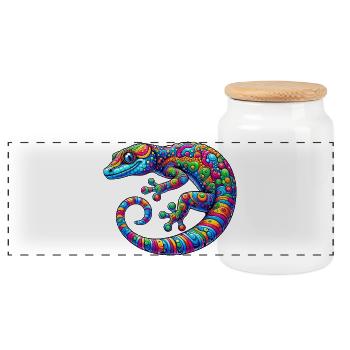Gecko - Panorama Keksdose mit Holzdeckel - Weiß - Vorne