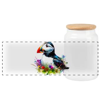 Macareux - Boîte à biscuits avec couvercle en bois - blanc - Devant
