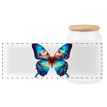 Papillon - Boîte à biscuits avec couvercle en bois - blanc - Devant