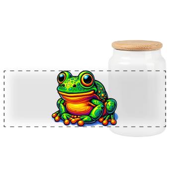 Frog - Panoramic Cookie Jar with Wooden Lid - white - Front