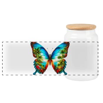 Papillon - Boîte à biscuits avec couvercle en bois - blanc - Devant