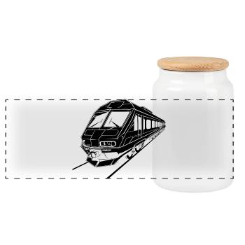 Train Graphics - Panoramic Cookie Jar with Wooden Lid - white - Front