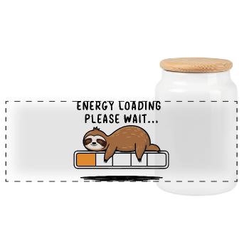 Energetizing Sloth - Entspannung Humor Geschenk - Panorama Keksdose mit Holzdeckel - Weiß - Vorne