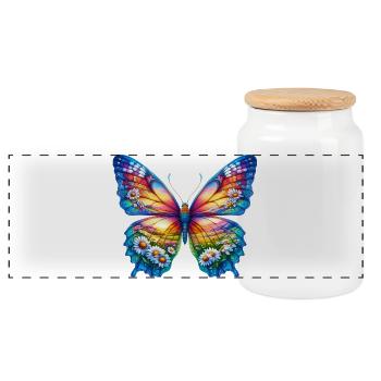 Butterfly flowers daisy daisies - Panoramic Cookie Jar with Wooden Lid - white - Front