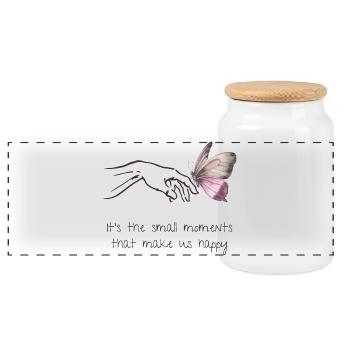 Small Moments - Happiness - Mindfulness - Self-Love - Panoramic Cookie Jar with Wooden Lid - white - Front