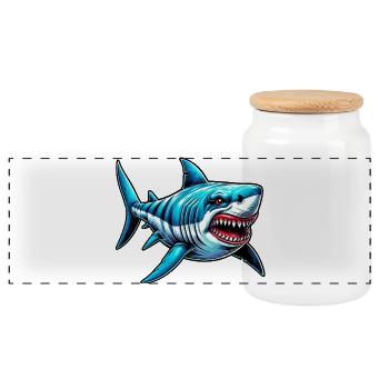 Shark - Panoramic Cookie Jar with Wooden Lid - white - Front
