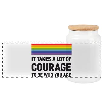 LGBTQ Pride Month - It Takes a Lot of Courage - Panoramic Cookie Jar with Wooden Lid - white - Front