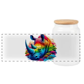 Rhinoceros - Panoramic Cookie Jar with Wooden Lid - white - Front