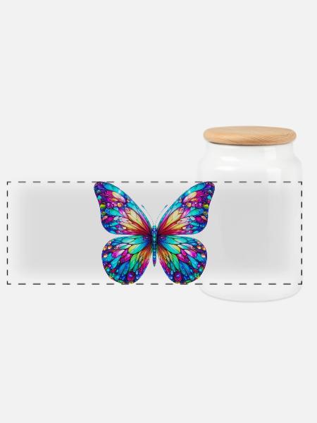 Schmetterling - Panorama Keksdose mit Holzdeckel - Weiß