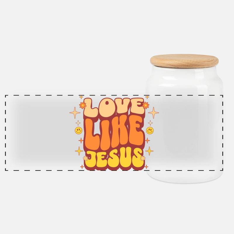 Liebe Jesus Design in Retro Farben - Panorama Keksdose mit Holzdeckel - Weiß