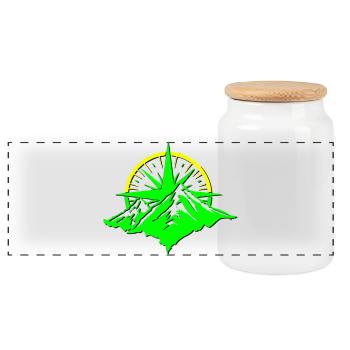 Compass With Mountain Silhouette - Panoramic Cookie Jar with Wooden Lid - white - Front