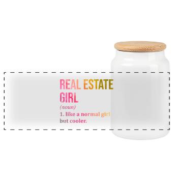 Real Estate - Panoramic Cookie Jar with Wooden Lid - white - Front