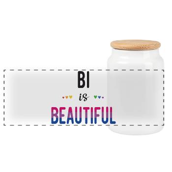LGBT Pride Month - Bi is Beautiful - Panoramic Cookie Jar with Wooden Lid - white - Front