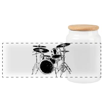 Drumkit Zeichnung - Panorama Keksdose mit Holzdeckel - Weiß - Vorne