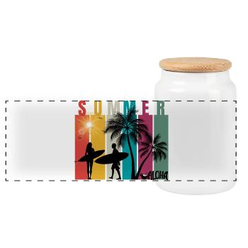 Summer - Sommer - Hawaii - Aloha - Surfer - Panorama Keksdose mit Holzdeckel - Weiß - Vorne
