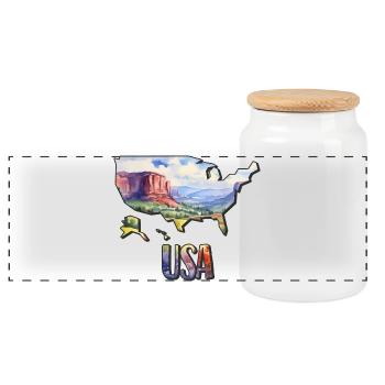 Watercolor Map USA - Panoramic Cookie Jar with Wooden Lid - white - Front