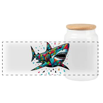 Requin - Boîte à biscuits avec couvercle en bois - blanc - Devant