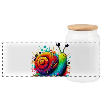 Schnecke - Panorama Keksdose mit Holzdeckel - Weiß - Vorne
